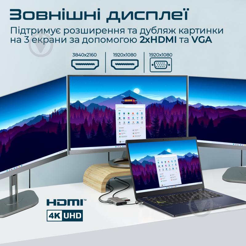 USB-хаб Promate 9-в-1 PrimeHub-MST USB-C PD/2хHDMI/VGA/2xUSB3.2/2xUSB2.0/RJ45 - фото 3