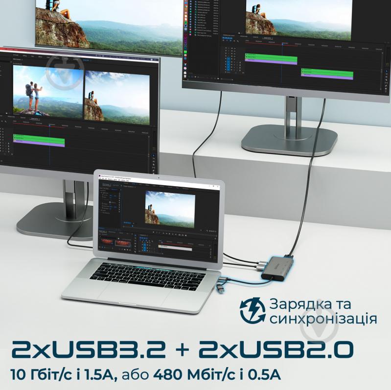 USB-хаб Promate 9-в-1 PrimeHub-MST USB-C PD/2хHDMI/VGA/2xUSB3.2/2xUSB2.0/RJ45 - фото 4