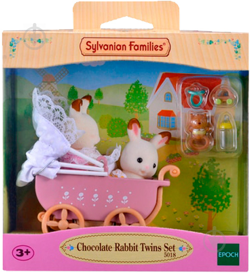 Игровой набор Sylvanian Families Шоколадные кролики-двойняшки в коляске 5432 - фото 1