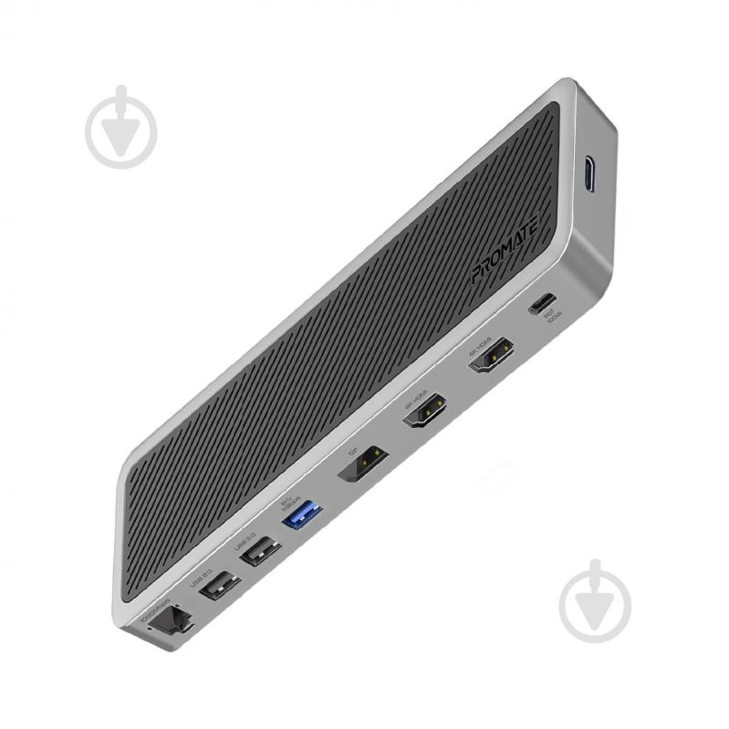 USB-хаб Promate ApexHub-MST USB-C PD/2хHDMI/DP/USB-C/2xUSB3.0/2xUSB2.0/RJ45/SD/microSD/AUX 3.5 мм - фото 1