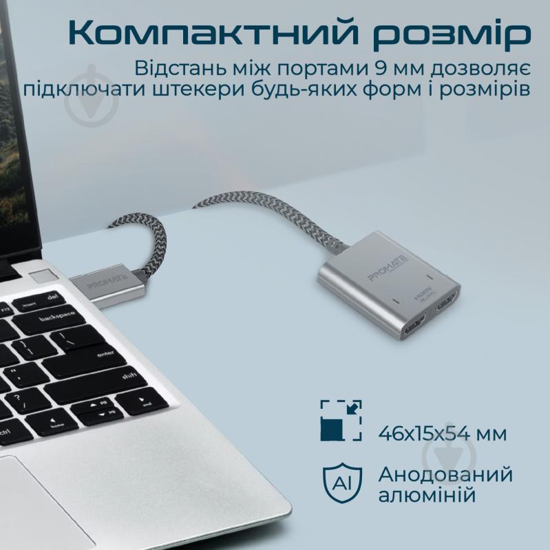 Сплітер Promate MediaSplit-H2 HDMI to 2xHDMI 1 м чорний (mediasplit-h2.black) - фото 4