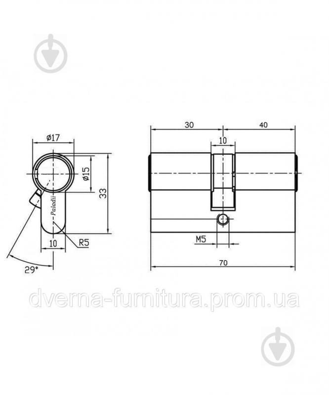 Циліндр Paladii SP ПЦ168 30x40 ключ-ключ 70 мм сатин - фото 3