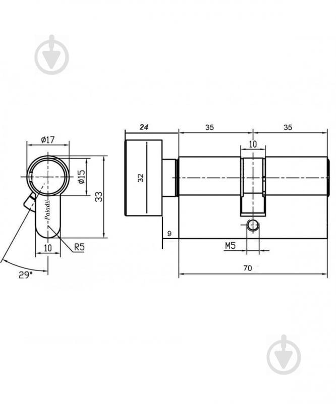 Цилиндр Paladii SP ПЦ175 35x35 ключ-вороток 70 мм сатин - фото 3