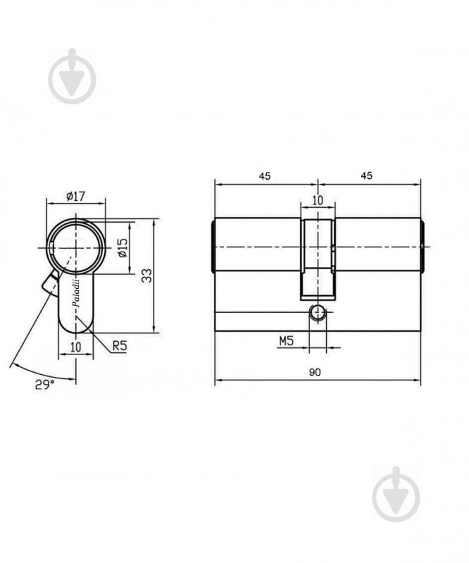 Циліндр Paladii SP ПЦ166 45x45 ключ-ключ 90 мм сатин - фото 3