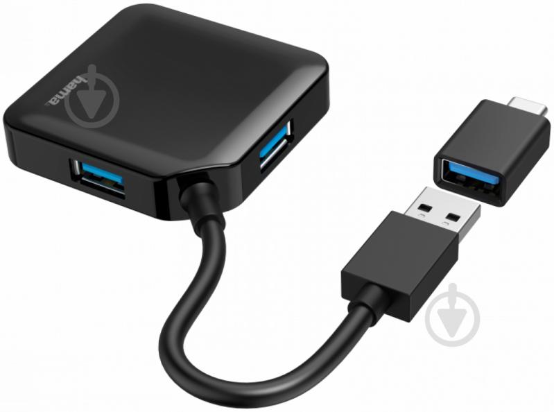 USB-хаб Hama 4 Ports USB 3.2 USB-C Adapter Black - фото 2