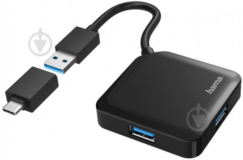 USB-хаб Hama 4 Ports USB 3.2 USB-C Adapter Black - фото 1