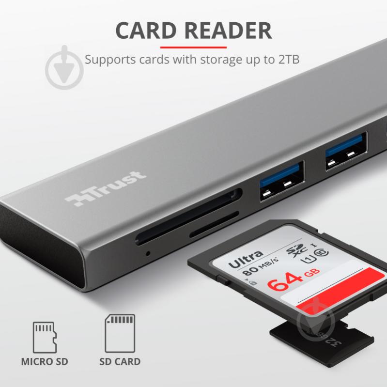 USB-хаб Trust HALYX FAST 3USB+CARD READER USB-C - фото 9