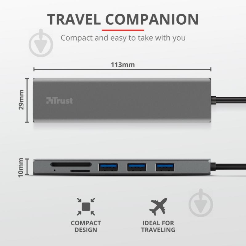 USB-хаб Trust HALYX FAST 3USB+CARD READER USB-C - фото 8