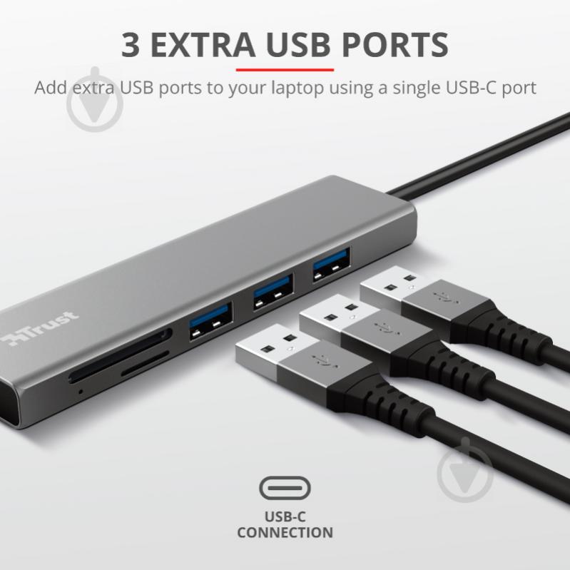 USB-хаб Trust HALYX FAST 3USB+CARD READER USB-C - фото 10