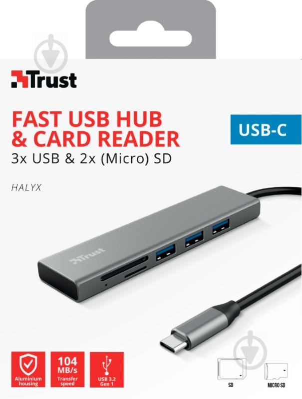 USB-хаб Trust HALYX FAST 3USB+CARD READER USB-C - фото 13