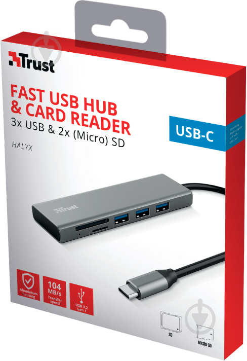 USB-хаб Trust HALYX FAST 3USB+CARD READER USB-C - фото 12