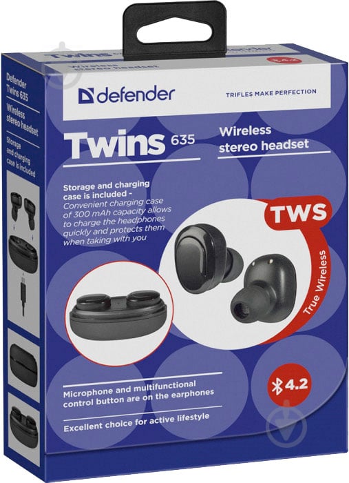 Наушники Defender Twins 635 TWS Bluetooth black (63635) - фото 5