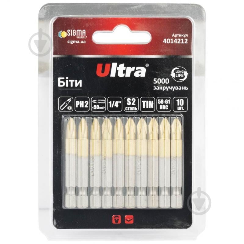 Набір біт Ultra PH2×50мм 1/4 10 шт. 4014212 - фото 1