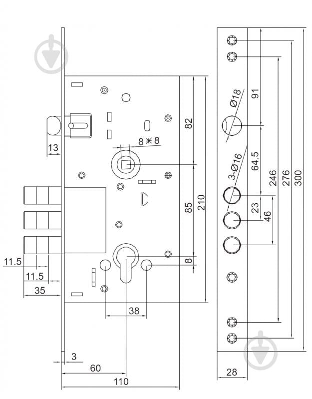 Дверной замок входной SANTOS 1-WAY DIN 252RL-C NC UNIV BS60 мм 85 мм никель сатин - фото 3