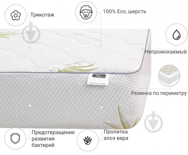 Наматрасник MirSon №1013 Alberto Wool Aloe Vera водонепроницаемый с резинкой по периметру 26х60x120 см - фото 2