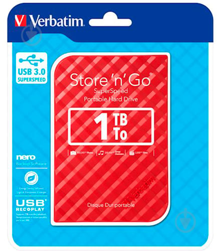 Внешний жесткий диск Verbatim Store n Go 1 ТБ 2,5" USB 2.0USB 3.0 (53203) red - фото 4