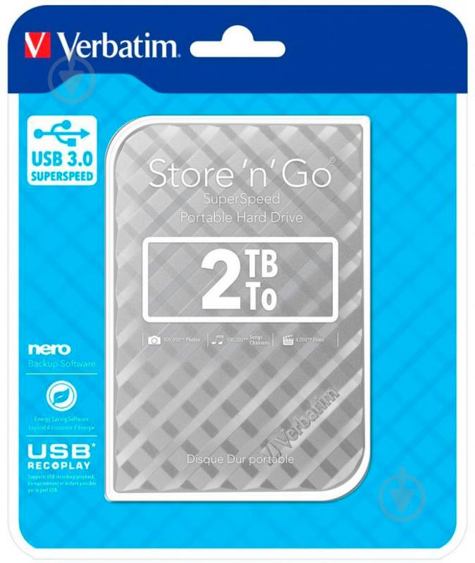 Внешний жесткий диск Verbatim Store n Go 2 ТБ 2,5" USB 2.0USB 3.0 (53198) silver - фото 4