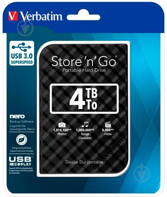 Зовнішній жорсткий диск Verbatim Store n Go 3 ТБ 2,5" USB 2.0USB 3.0 (53223) black - фото 4