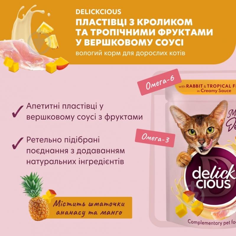 Корм вологий DELICKCIOUS «Пластівці з кроликом та тропічними фруктами у вершковому соусі» 80 г - фото 2