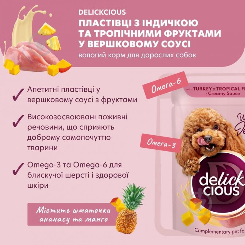 Корм вологий DELICKCIOUS "Пластівці з індичкою та тропічними фруктами у вершковому соусі" 80 г - фото 2