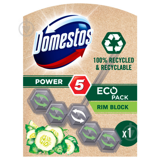 Туалетний блок Domestos Power 5. Свіжість огірка та трави 68370844 - фото 1