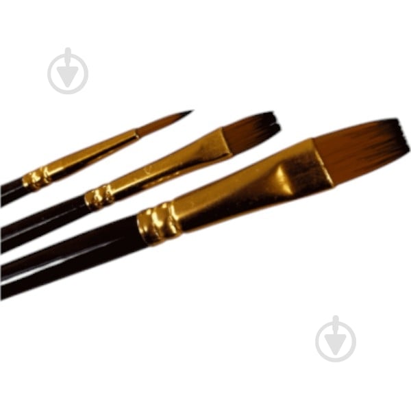 Набір професійних пензликів нейлонових 3 шт. коричневих з позолотою Brushme - фото 1