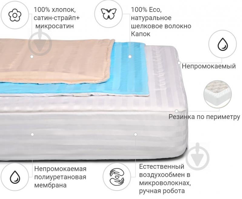 Наматрацник шовковий MirSon Royal Silk 303/3 водонепроникний з резинкою по периметру 26х90x200 см - фото 2