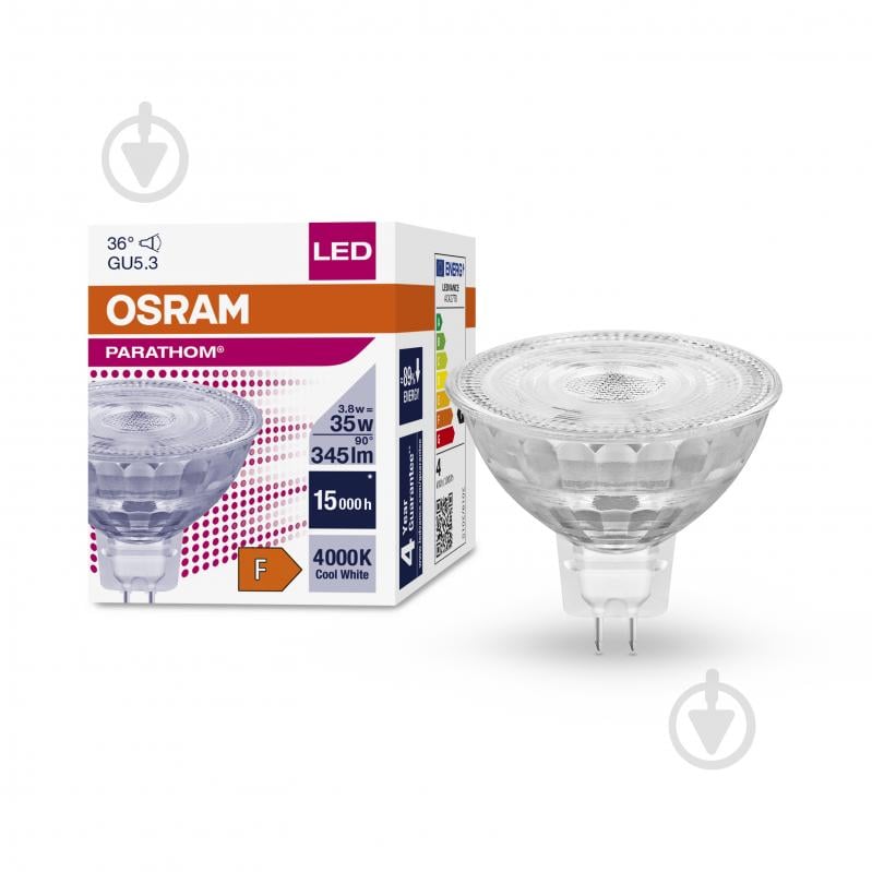 Лампа світлодіодна Osram 3,8 Вт MR16 прозора GU5.3 12 В 4000 К 4052899971684 - фото 1