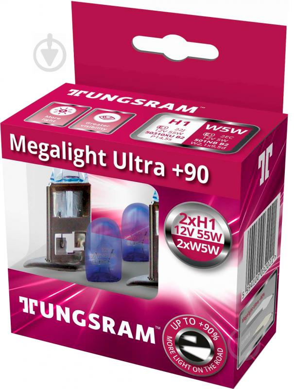 Автолампа галогенная Megalight Ultra +90% 50310XU 2XMLU90 +2X501NB KIT/4 TU H1 55 Вт 2 шт. - фото 2