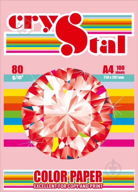 Папір офісний кольоровий CRYSTAL A4 80 г/м рожевий 100 аркушів - фото 1