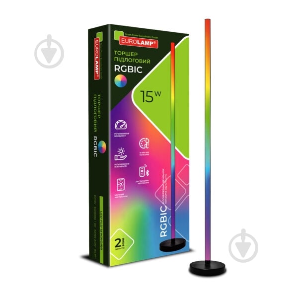 Торшер Eurolamp без цоколя зелений LED-FLD-15W(RGB)B - фото 1