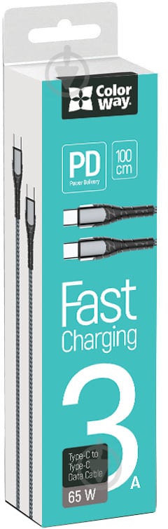 Кабель ColorWay USB Type-C - USB Type-C (PD Fast Charging 65W) 3А 1 м grey (CW-CBPDCC040-GR) - фото 4