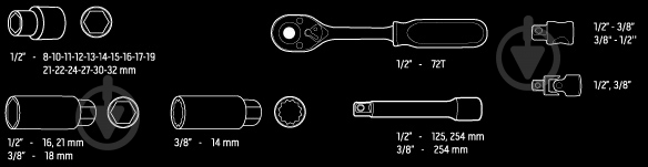 Набор головок сменных NEO tools 1/2", 3/8" 28 шт. 08-677 - фото 7