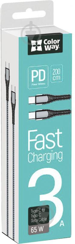 Кабель ColorWay USB Type-C - USB Type-C (PD Fast Charging 65W) 3А 2 м grey (CW-CBPDCC039-GR) - фото 4