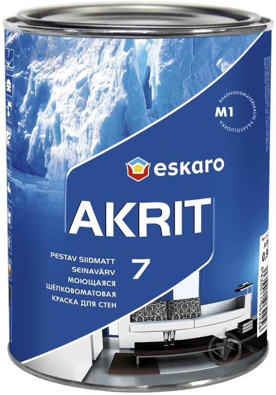 Фарба акрилатна водоемульсійна Eskaro Akrit 7 мат білий 0,95 л 1,23 кг - фото 1