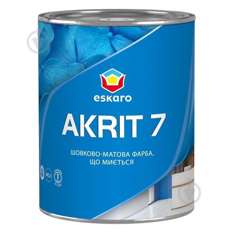 Краска акрилатная водоэмульсионная Eskaro Akrit 7 шелковистый мат белый 0,95 л - фото 1
