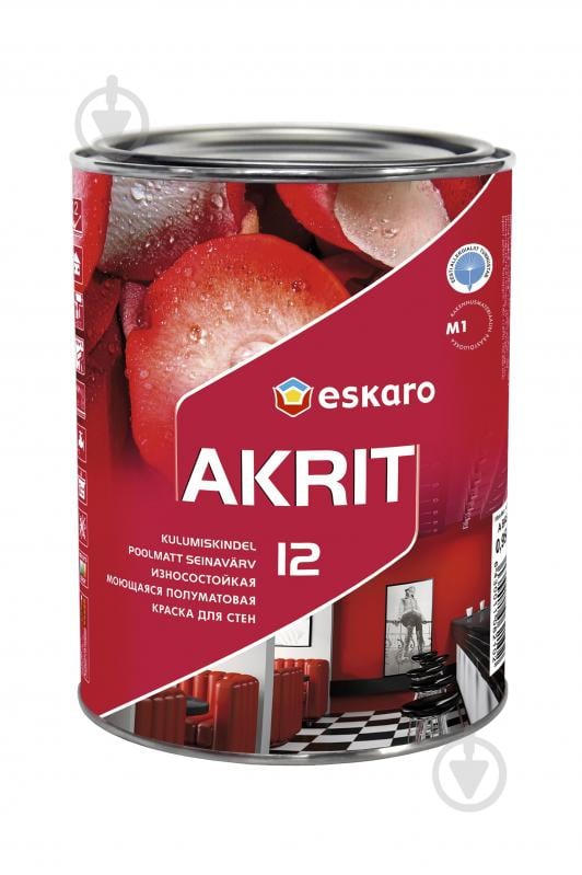 Фарба акрилатна водоемульсійна Eskaro Akrit 12 напівмат білий 0,95 л - фото 1