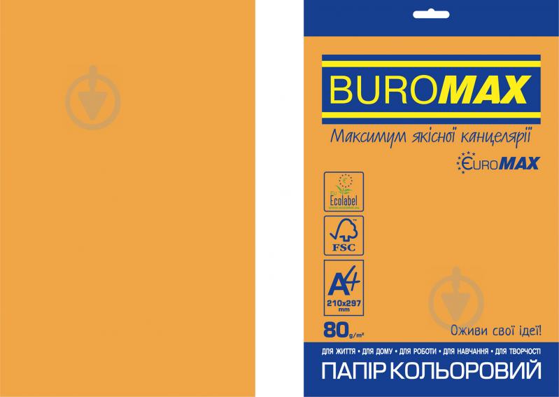 Папір офісний кольоровий Buromax A4 80 г/м Euromax Neon 20 аркушів BM.2721520E-11 помаранчевий - фото 1