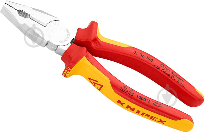 Плоскогубцы KNIPEX силовые хром-ванадий 1 шт. 01 06 190 - фото 1