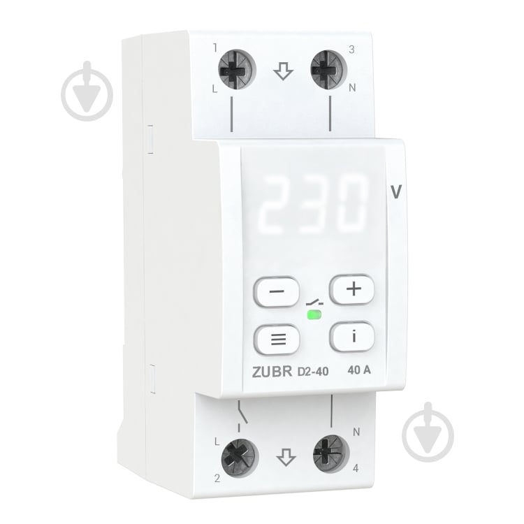 Реле напруги ZUBR D2-40 з максимумом функцій (40 А, 8 800 ВА) - фото 1