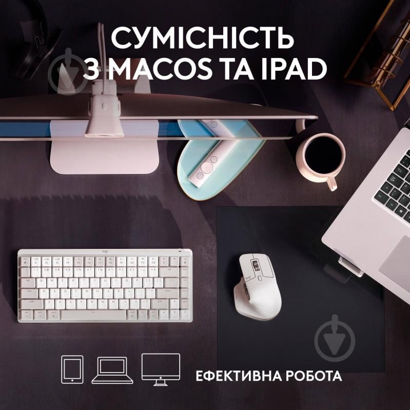 Мишка Logitech MX Master 3S For Mac Performance Wireless Mouse pale grey (L910-006572) - фото 2 Мишка Logitech MX Master 3S For Mac Performance Wireless Mouse pale grey (L910-006572) - фото 2