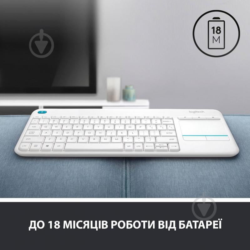 Клавіатура Logitech Wireless Touch Keyboard K400 Plus (L920-007146) white - фото 7