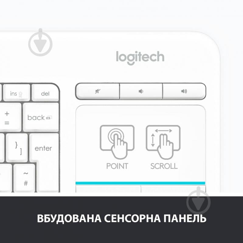 Клавіатура Logitech Wireless Touch Keyboard K400 Plus (L920-007146) white - фото 4