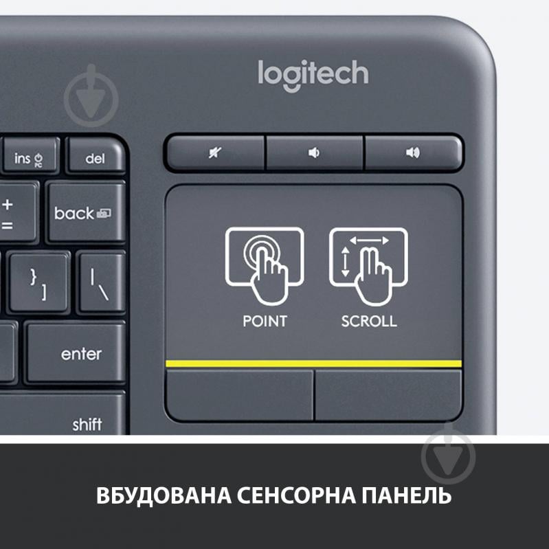 Клавіатура Logitech Wireless Touch Keyboard K400 Plus (L920-007145) black - фото 4