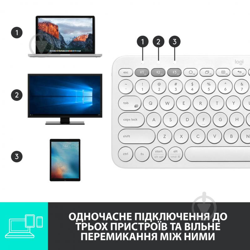 Клавіатура Logitech K380 Multi-Device Bluetooth UA (L920-009868) white - фото 7