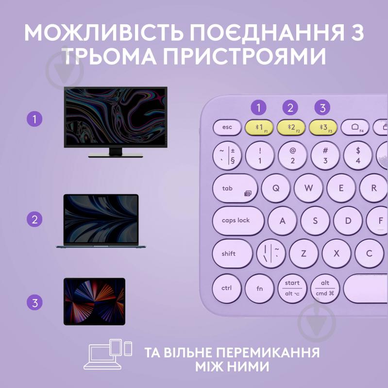 Клавиатура Logitech K380 Multi-Device Bluetooth Keyboard US (L920-011166) lavender lemonade - фото 7