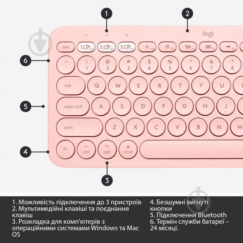 Клавиатура Logitech K380 for MAC Multi-Device Bluetooth Keyboard (L920-010406) rose - фото 7