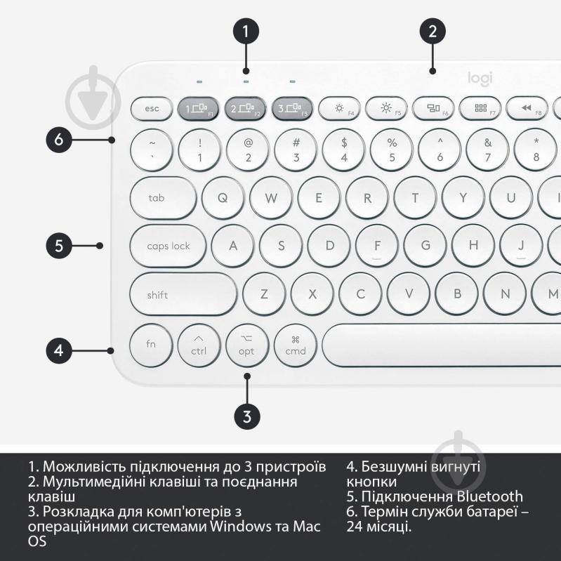 Клавиатура Logitech K380 for MAC Multi-Device Bluetooth Keyboard Offwhite (L920-010407) - фото 7