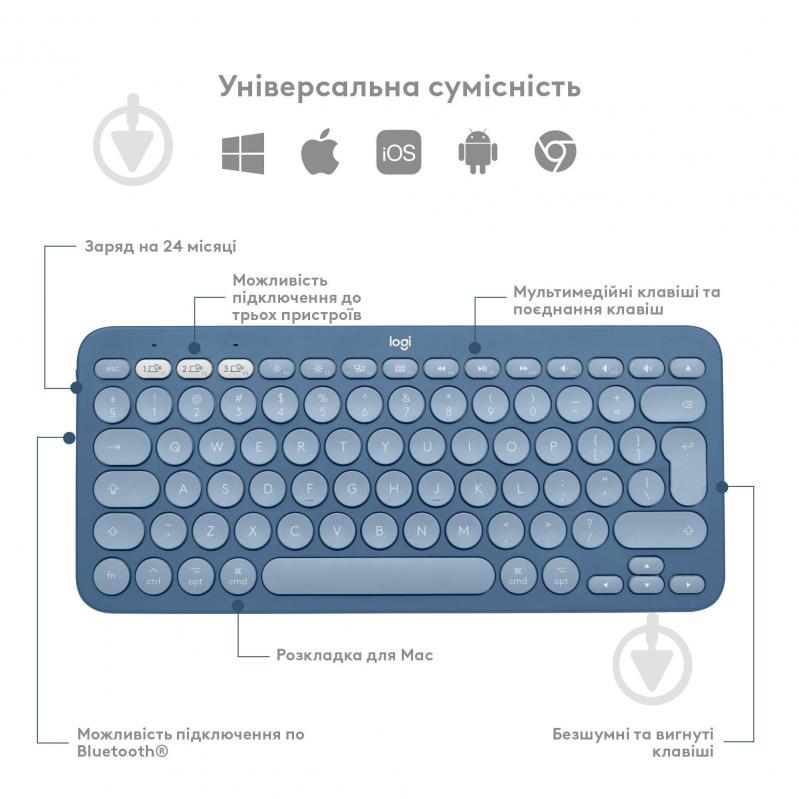 Клавиатура Logitech K380 for MAC Multi-Device Bluetooth Keyboard (L920-011180) blueberry - фото 6