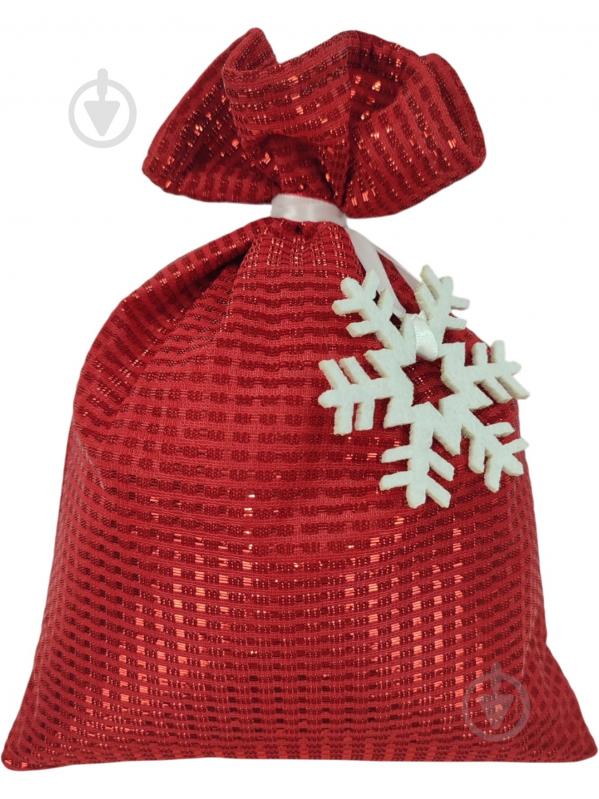 Мешок для подарков 21x27 см красный с декором - фото 1 Мешок для подарков 21x27 см красный с декором - фото 1
